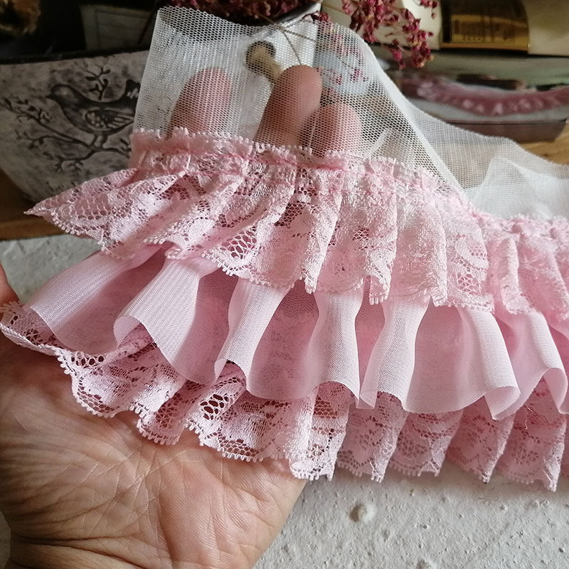 Frange décorative en froufrou de dentelle - Rose princesse - 9cm