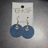 Bleu marin & ancre - Boucles d'oreilles par Cuir & Mer