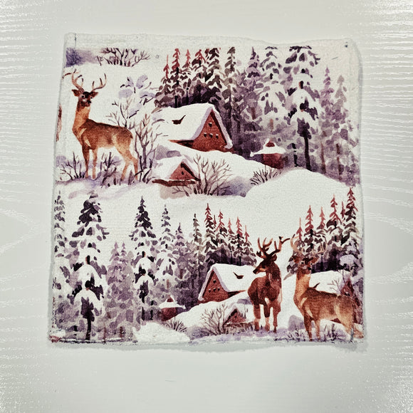 Paysage d'hiver et cerfs - Serviette de table en microfibre