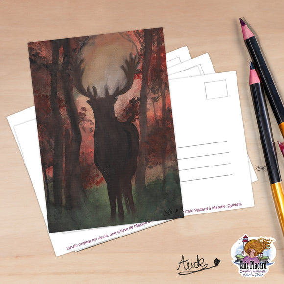 Cerf - Carte postale 4x6'' dessinée par Aude