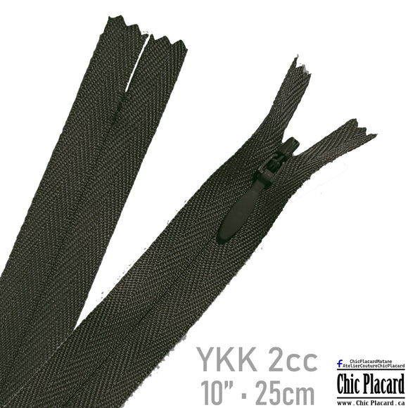 Brun foncé- zip invisible YKK 2cc 10''/25cm