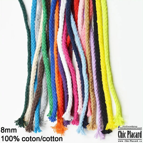 MIX COULEURS - Cordon de coton tressé 8mm