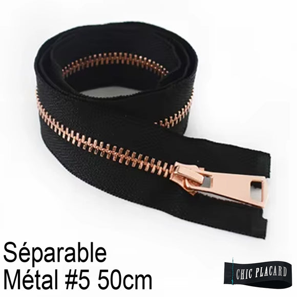 Zipper séparable - Métal #5 - 50cm/20'' - Noir & or rose