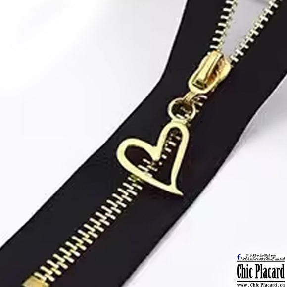 Zipper à bout fermé - Métal #3 - 25cm/10'' - Noir & coeur