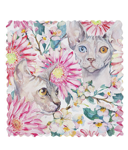 Sphynx & fleurs rose- Lingette hyperdouce en microfibre