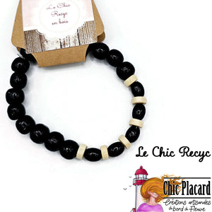 Noir - Bracelet en billes de bois - Le Chic Recyc