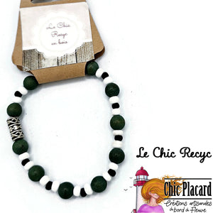 Vert & blanc - Bracelet en billes de bois - Le Chic Recyc