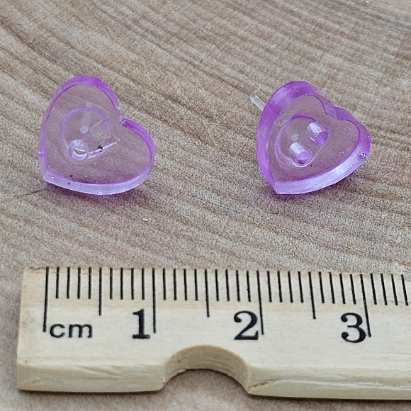 Cœurs violet en bouton - Boucles d'oreilles *brille dans le noir*