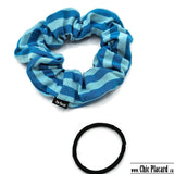 Scrunchie - big - cyan blue striped