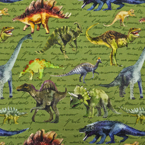 Dinos verts - Tricot de coton 230 gsm (au 1/2m)