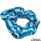 Scrunchie - big - cyan blue striped