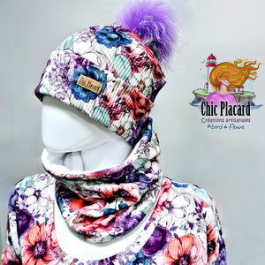 Fleurs & lavendre - Tuque doublée & cache-cou