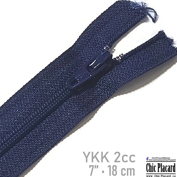Bleu marin - Zipper à bout fermé YKK 25c  7''/18cm