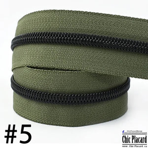 Olive & noir - Zipper Nylon #5 (au 1/2m)